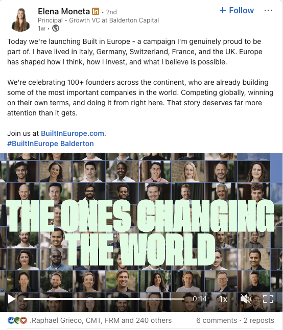 Elena Moneta LinkedIn post