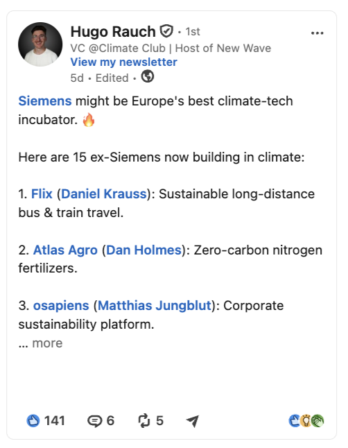 Hugo Rauch LinkedIn post