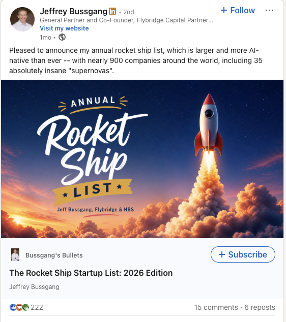 Jeffrey Bussgang LinkedIn post